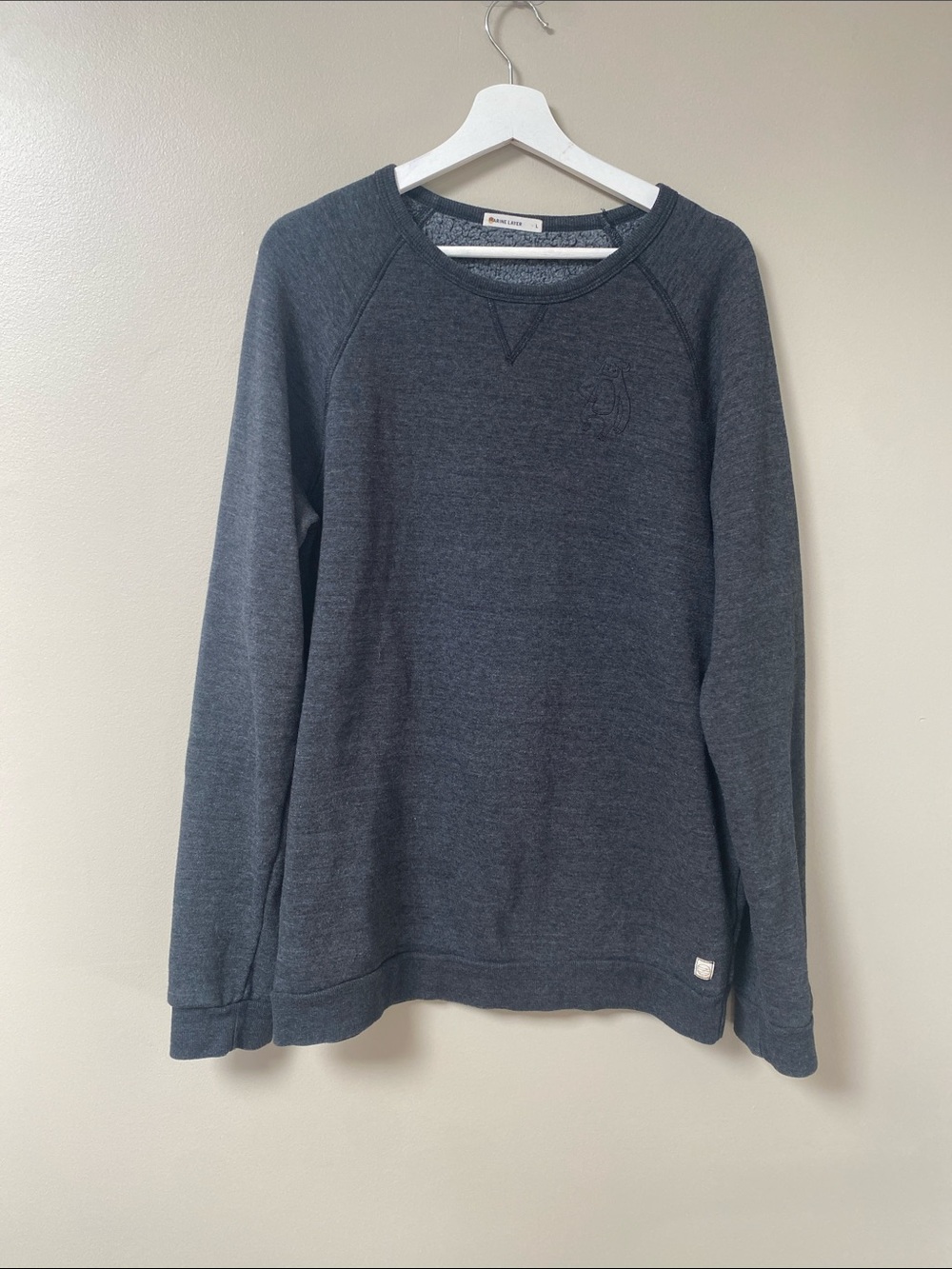 Marine Layer Monkey Embroidered Charcoal Crewneck oversized Sweater large